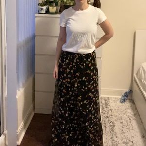 Black Tulle Floral Maxi Skirt L